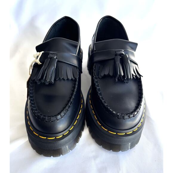 Doc Martens Adrian Quad Women’s 7 Black Leather Slip On Platform Tassel Loafers - Picture 1 of 10